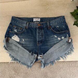 One Teaspoon Blue Distressed Micro Mini Jean Shorts